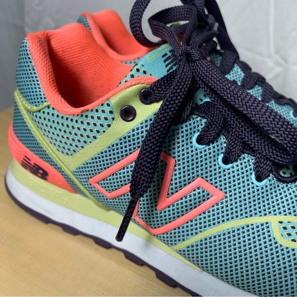 New Balance 574 Woven Teal Women’s Sneakers Shoes 5 35 Mint Green Fabric Neon - Picture 6 of 12
